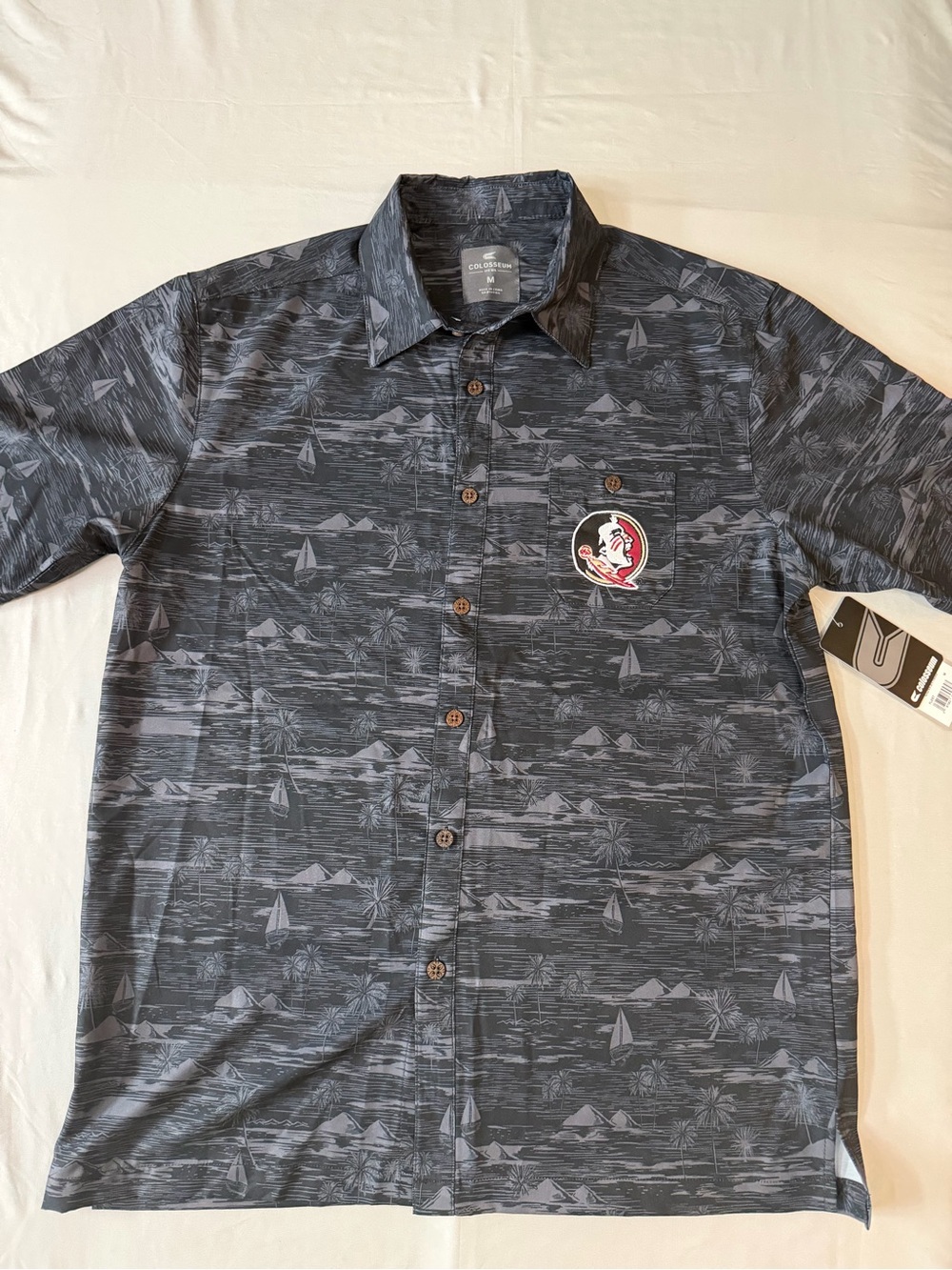 Colosseum Gray Hawaiian-Style Button-Up Shirt with Team Patch